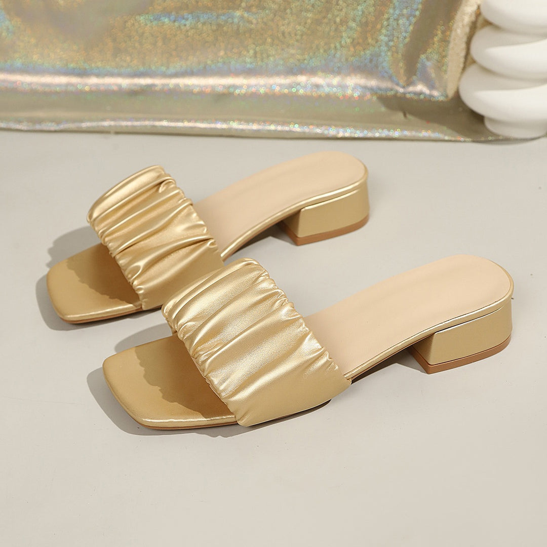 Damen Slip-On Sandalen mit modischem Falten-Design und bequemer Blockabsatz R&B