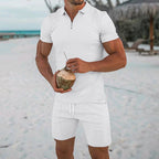 Herren lässiges Kurzarm-Set mit strukturiertem Polo und modischen Shorts R&B