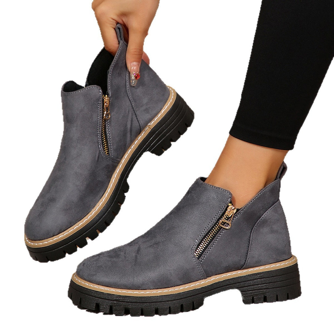 Damen nan Wildlederstiefelette mit robuster Profilsohle und seitlichem Reißverschluss R&B