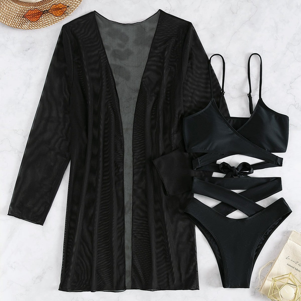 Damen Einteiler Badeanzug mit transparentem Cover-Up und modernem Schnitt R&B