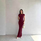 Damen Elegantes Maxikleid mit Off-Shoulder Design und dekorativer Raffung R&B