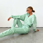 Damen Fleece Freizeitanzug mit hohem Kragen und Kordelzug R&B