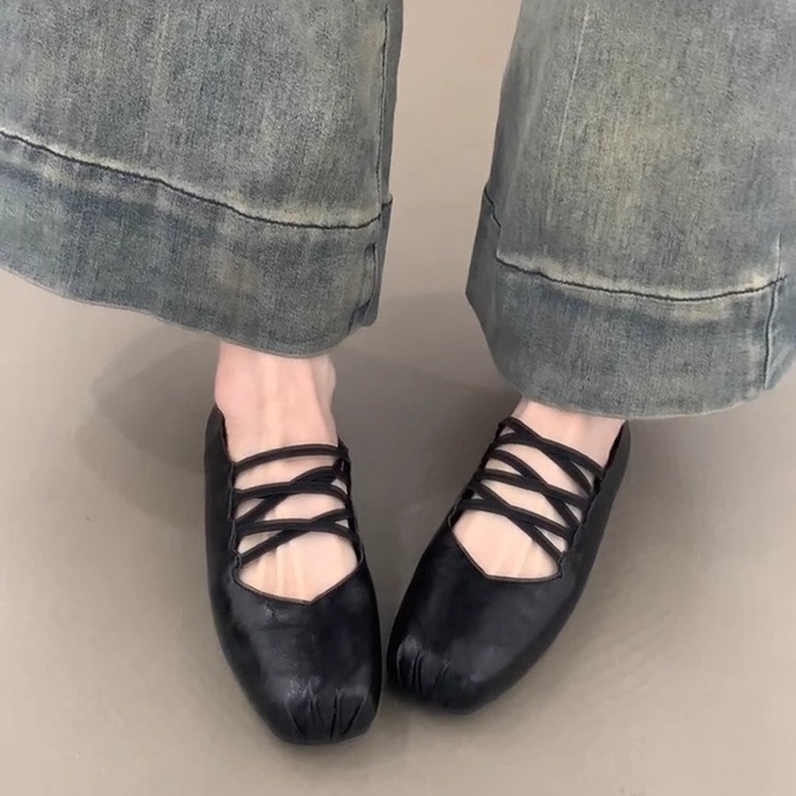 Damen Ballerina-Schuhe mit dekorativem Schnürdesign und hochwertiger Lederoberfläche R&B
