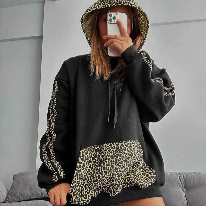 Damen Kapuzenpullover mit einzigartigem Leopardenmotiv und lässigem Schnitt R&B