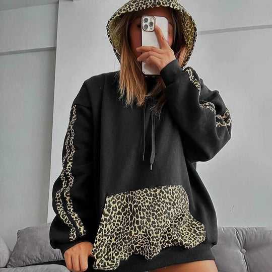 Damen Kapuzenpullover mit einzigartigem Leopardenmotiv und lässigem Schnitt R&B