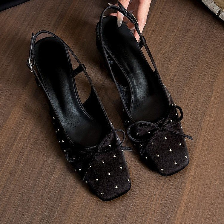 Damen Slingback Ballerinas mit funkelnden Perlen und modischem Schleifen-Detail R&B