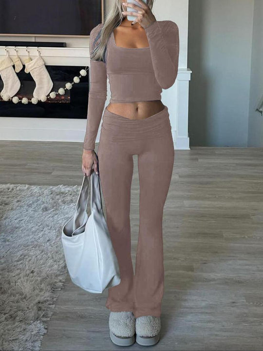 Damen Sportliches Set mit langärmligem Oberteil und weiter Hose R&B