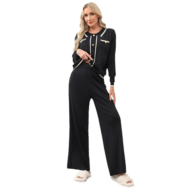 Damen elegantes und gemütliches Strick-Loungewear-Set mit feinen Details R&B