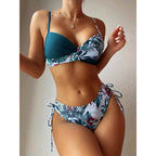 Damen Triangel-Bikini mit floralem Muster und stilvollen BindR&Bändern R&B