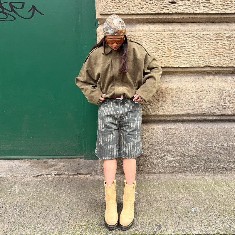 Damen Weiche Veloursjacke mit elastischem Saum und lässigem Schnitt R&B