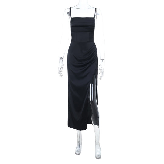 Damen elegantes Maxikleid mit Raffung und seitlichem Schlitz R&B