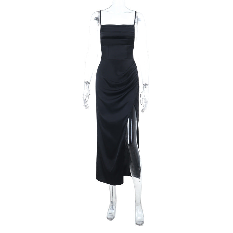 Damen Elegantes Maxikleid mit sensualem Schlitz und feinen Trägern R&B