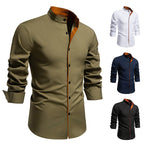 Herren Langarmhemd mit modernem Stehkragen und gesticktem Detail R&B