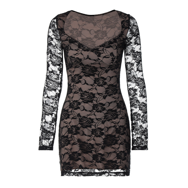 Damen Spitzenkleid mit langem Arm R&B