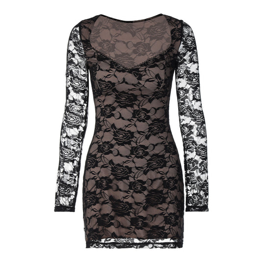 Damen Spitzenkleid mit langem Arm R&B
