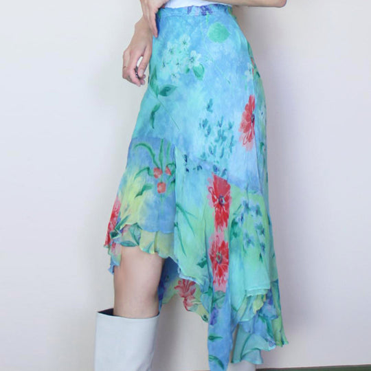 Damen Wickelrock mit floralem Design und voluminösem Rüschenabschluss R&B