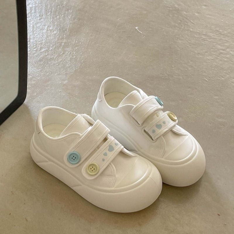 Damen Bequeme Freizeitschuhe mit verstellbarem Klettverschluss und bunten Knopfdetails