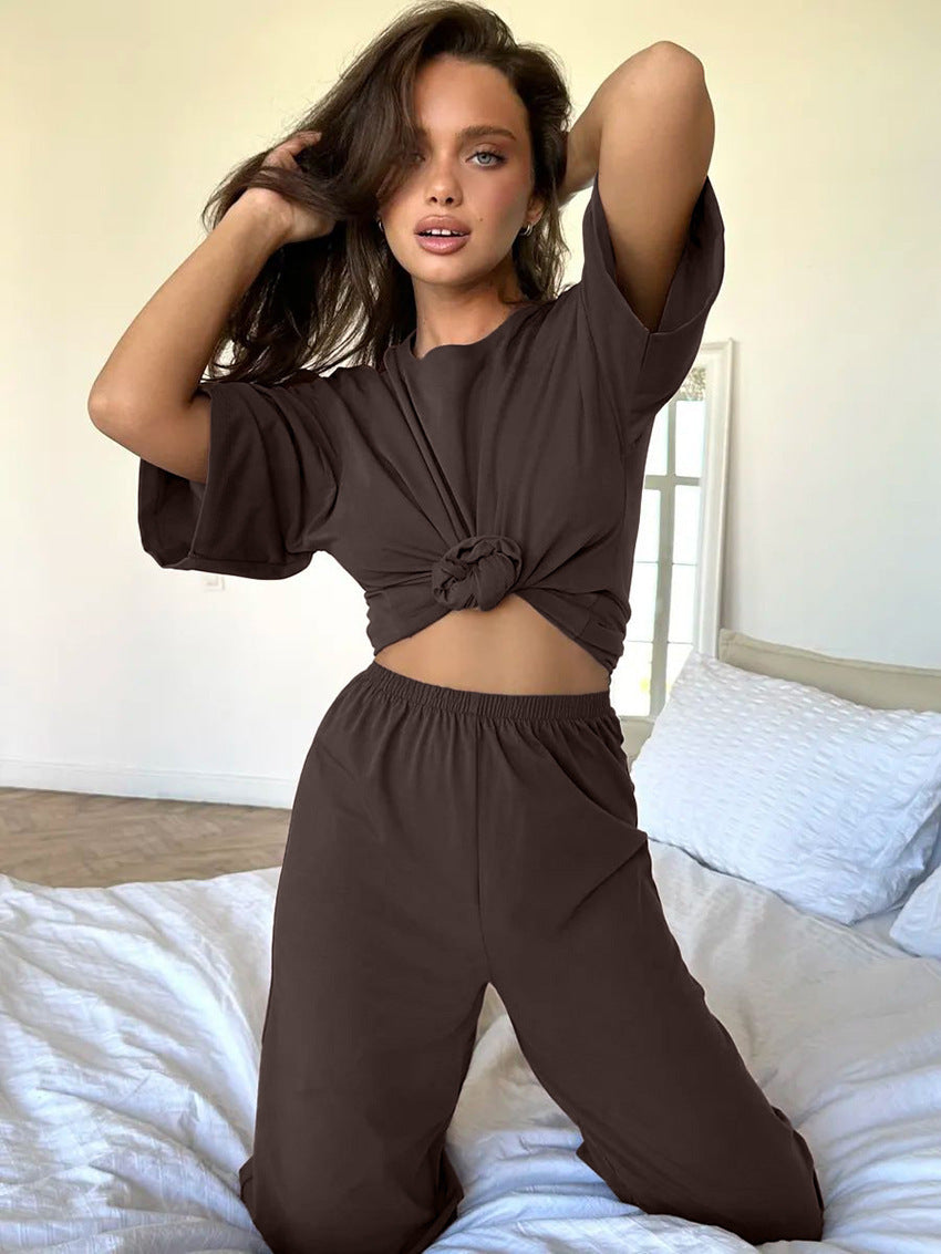 Damen lockeres Lounge-Set mit Knoten-Details und elastischer Taille R&B