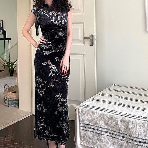 Damen Elegantes Maxikleid mit floralem Druck und Stehkragen R&B