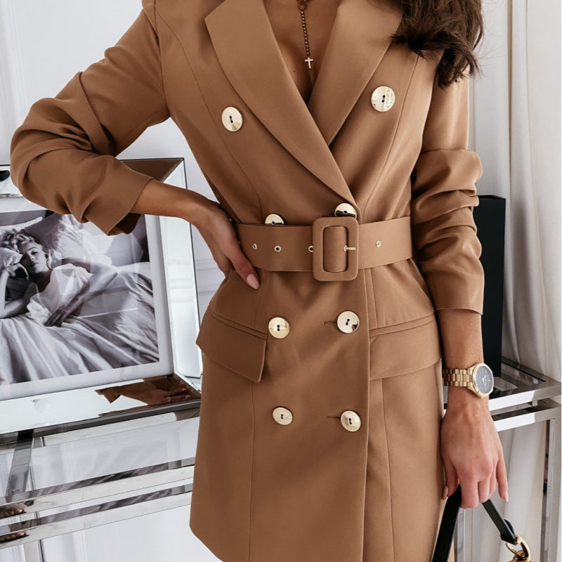 Damen doppelt knopf-beschichtetes Gürtel Mini Blazer Kleid R&B