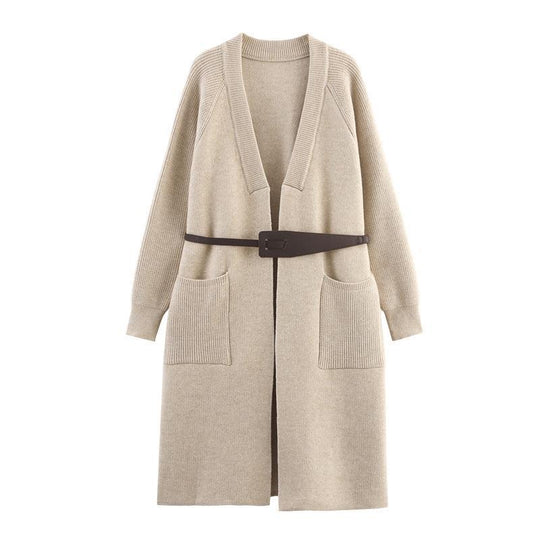 Damen Strickmantel mit eleganter Taillierung und praktischen Taschen R&B