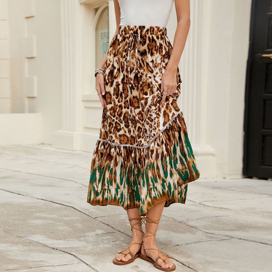 Damen Maxi-Rock mit animalischem Print und raffinierter Volant R&B