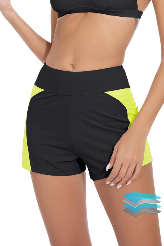 Damen Hochgeschnittene Sport-Badeshorts mit elastischem Bund R&B