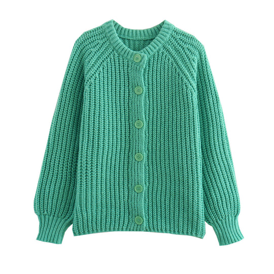 Damen elegante Strickjacke mit dekorativen Knöpfen und modernem Rippdesign R&B