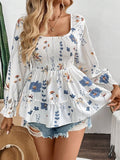 Damen Bluse mit floralen Mustern und voluminösen Ärmeln R&B