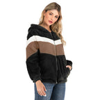 Damen Fleecejacke mit kontrastierenden Streifen und Kapuze