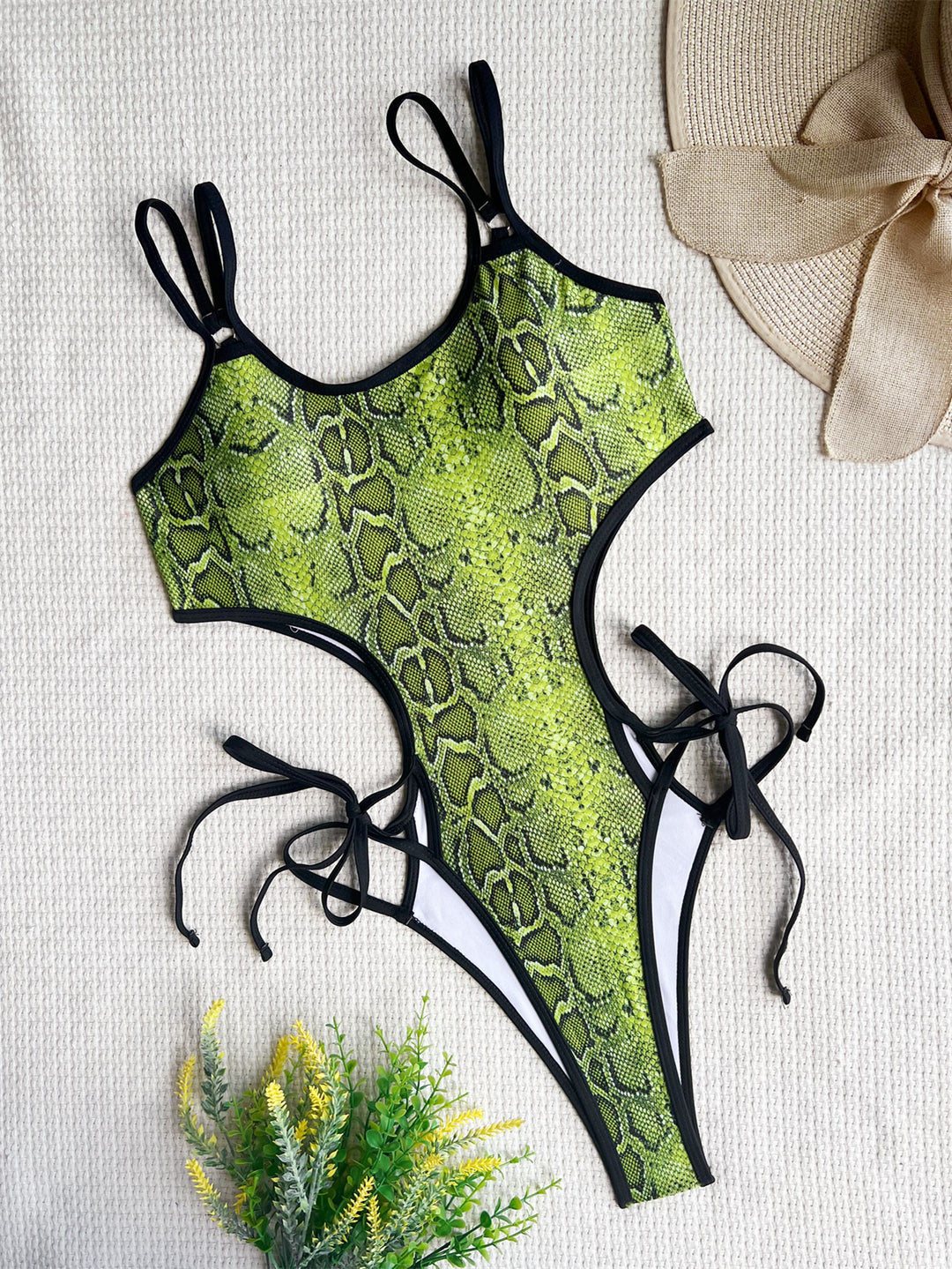 Damen Monokini mit aufregendem Schlangenprint und verstellbaren Kordeldetails R&B
