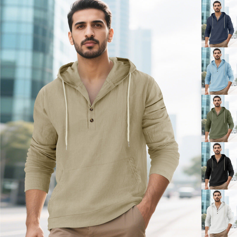 Herren Kapuzensweater mit Knopfleiste und praktischen Taschen R&B