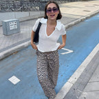 Damen Modische Leoparden-Hose mit elastischem Bund R&B