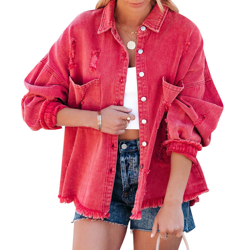 Damen Oversized Denim-Bluse mit Fransen R&B