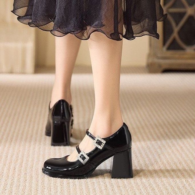 Damen elegante Mary Jane Pumps mit funkelnden Schnallen R&B