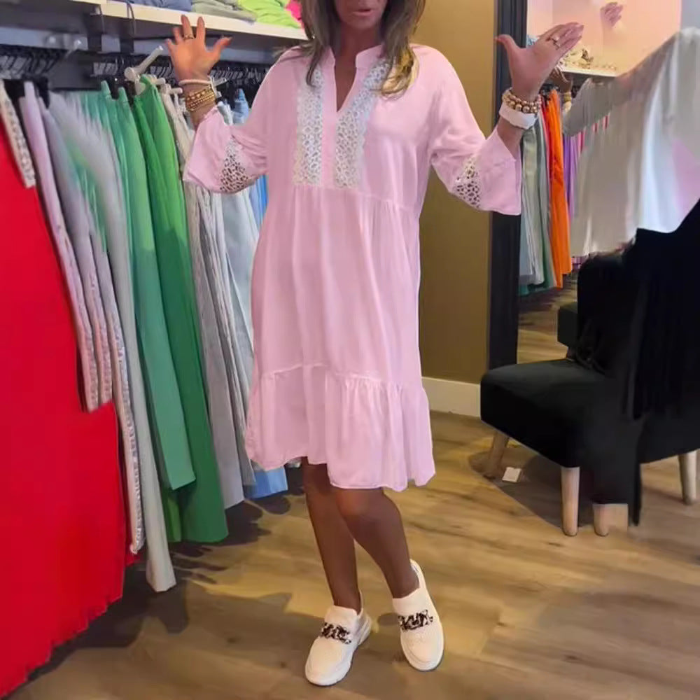 Damen lässiges Strandkleid mit Spitzenverzierungen und Taillenbetonung Heidi-Mode