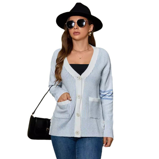 Damen modische Strickjacke mit Knopfdetails und praktischen Taschen R&B