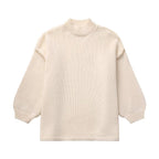 Damen lockerer Strickpullover mit hohem Kragen und überschnittenen Schultern