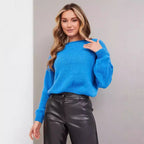 Damen lässiger Oversize-Pullover mit ballonförmigen Ärmeln und strukturiertem Maschenmuster R&B