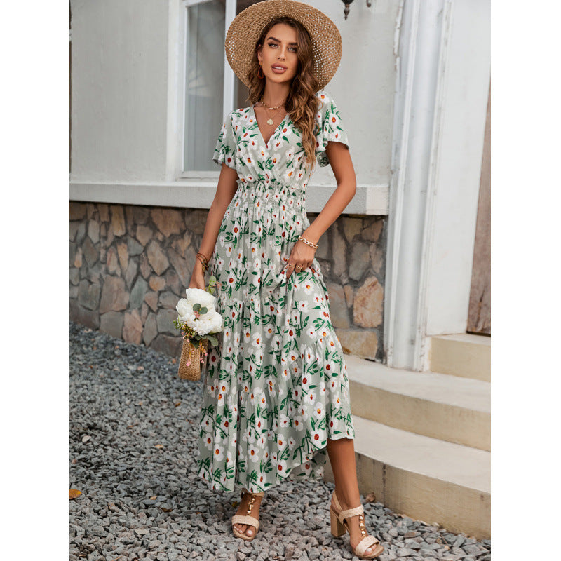 Damen Maxikleid mit floralem Design und elastischem Taillenbund R&B