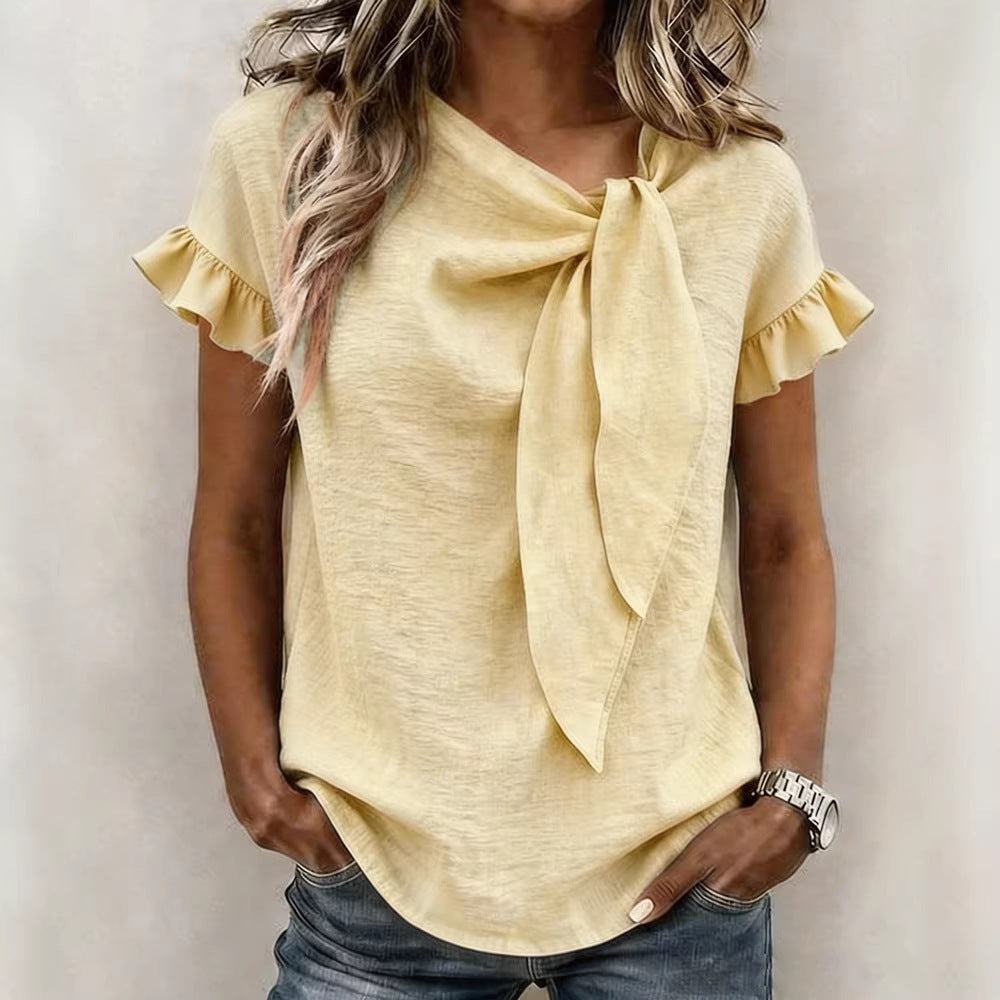 Damen lässige Bluse mit Schleifenkragen R&B
