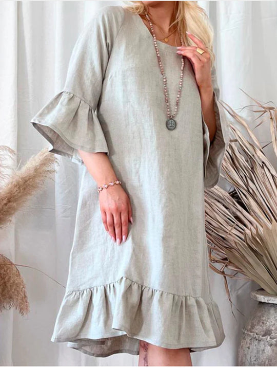 Damen Leichtes Leinenkleid mit Rüschendetails und weitem Schnitt R&B