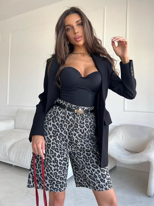 Damen Leopardenmuster Shorts R&B