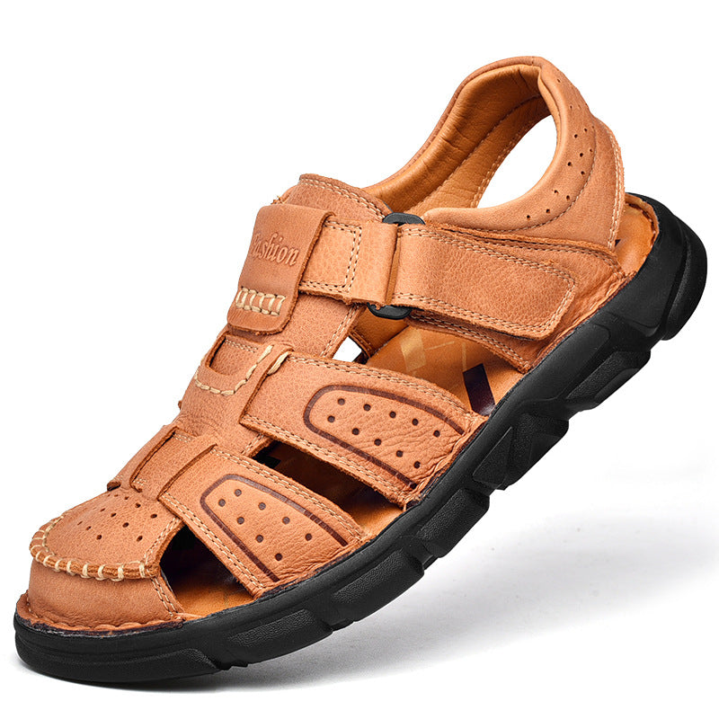 Herren Ledersandalen mit verstellbarem Klettverschluss und rutschfester Sohle R&B