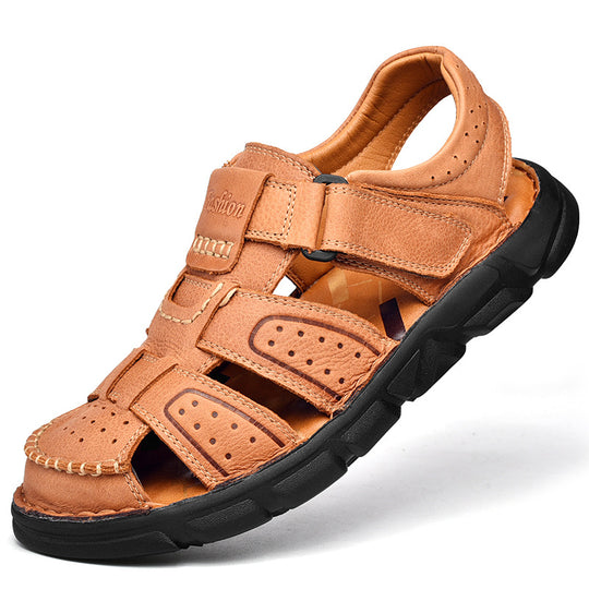 Herren Ledersandalen mit verstellbarem Klettverschluss und rutschfester Sohle R&B