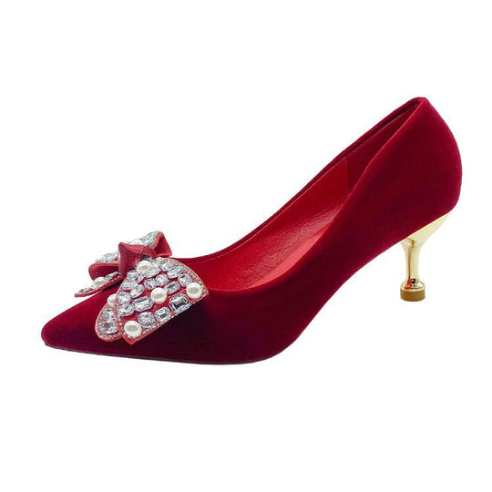Damen elegante High Heel Pumps mit funkelndem Schleifenakzent R&B
