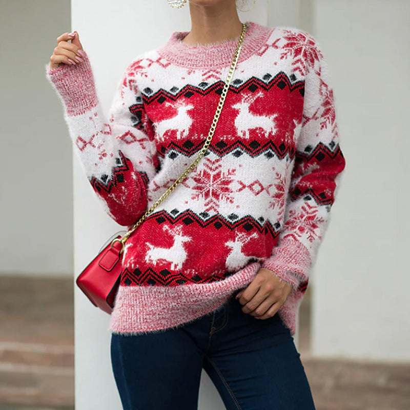 Damen gemütlicher Weihnachtspullover mit festlichem Rentierdesign R&B