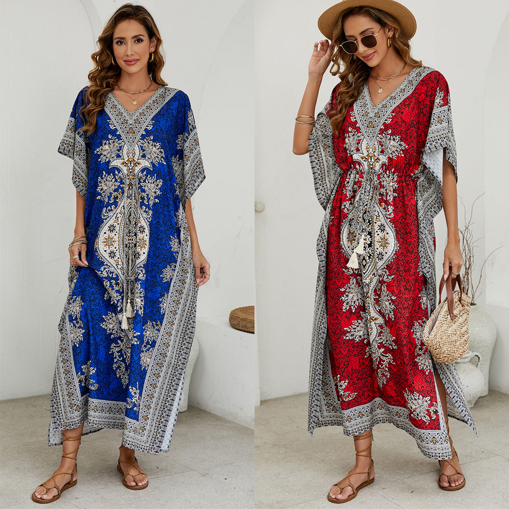 Damen luftiges Sommerkleid im Boho-Stil mit einzigartigem Musterdruck R&B