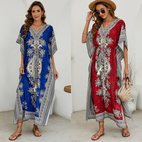 Damen luftiges Sommerkleid im Boho-Stil mit einzigartigem Musterdruck R&B