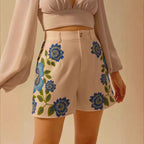 Damen Shorts mit floralem Design und hoher Taille R&B